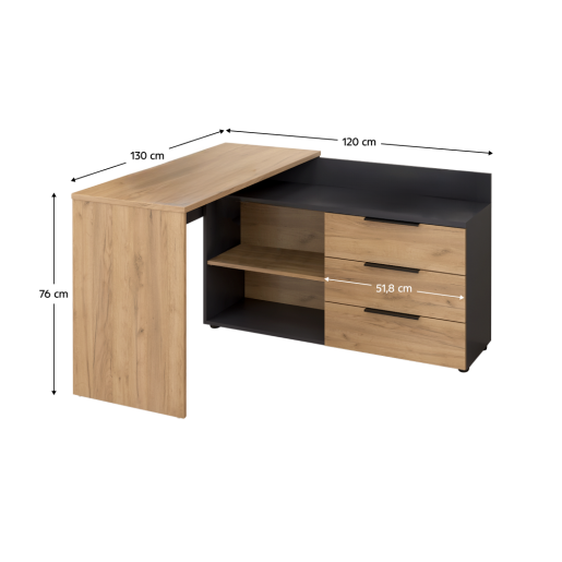 Birou de colt DTD grafit stejar artisan Klaudius 130x120x76 cm