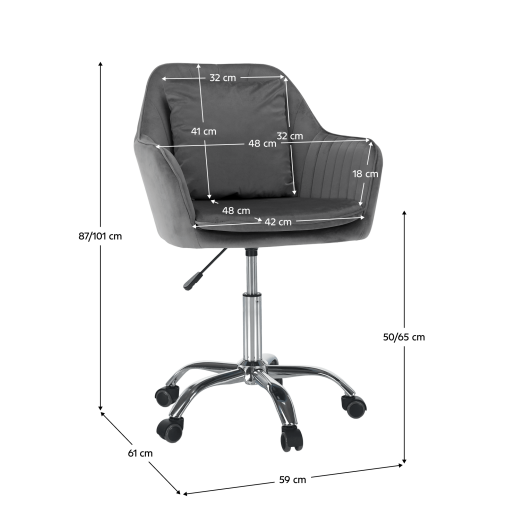 Scaun de birou catifea gri crom Klian 59x61x87/101 cm