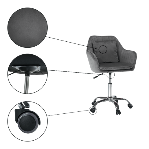 Scaun de birou catifea gri crom Klian 59x61x87/101 cm