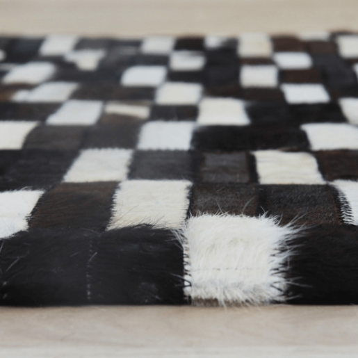 Covor de lux din piele maro negru alb patchwork 69x140 cm