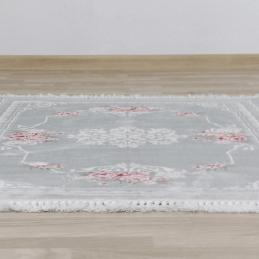 Covor textil gri model flori Sedef 80x150 cm 