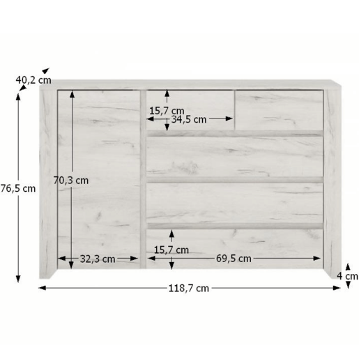 Comoda 1 usa 5 sertare pal alb craft Angel 118.7x40.2x76.5 cm