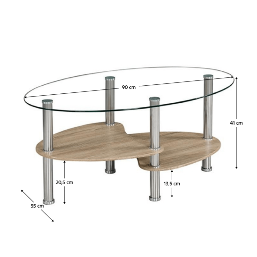 Masuta cafea sticla otel mdf stejar sonoma Panty 90x55x41 cm