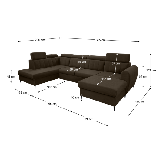 Coltar extensibil maro dreapta Korio 355x200/175x103 cm