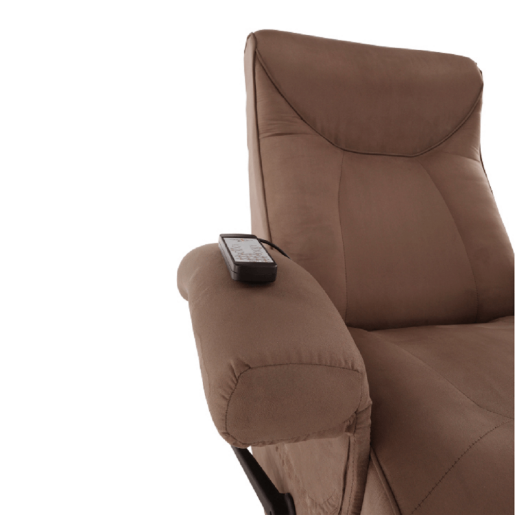 Fotoliu recliner, cu functie electrica de vibratie, textil maro, Suarez, 90x60x95 cm