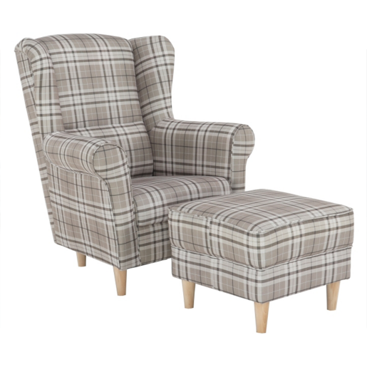 Set fotoliu cu taburet, din textil maro, Astrid, 86x72x105 cm