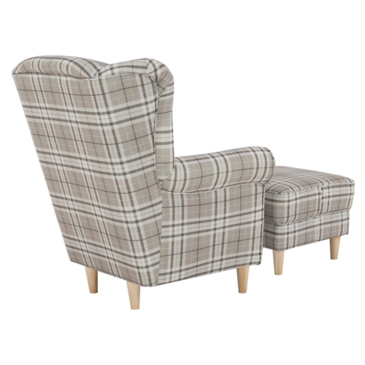 Set fotoliu cu taburet, din textil maro, Astrid, 86x72x105 cm
