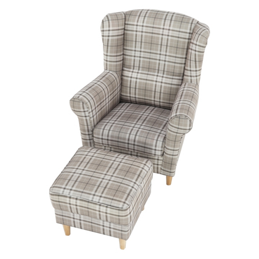 Set fotoliu cu taburet, din textil maro, Astrid, 86x72x105 cm