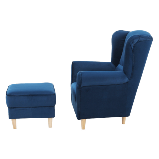 Fotoliu cu taburet tapiterie textil albastru Astrid 86x72x105 cm