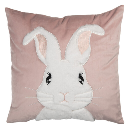 Fata perna textil alb negru roz Iepuras 45x45 cm
