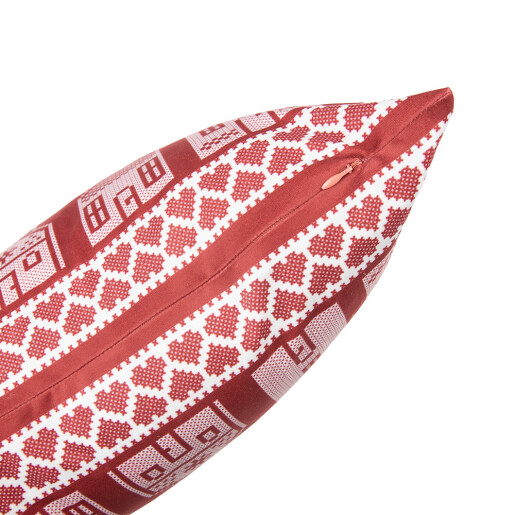 Fata perna Craciun Casute textil rosu bej 45x45 cm