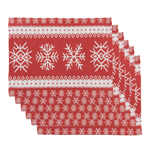 Set 6 suporturi farfurii Craciun poliester alb rosu (6) 33x45 cm