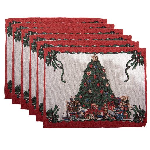 Set 6 suporturi farfurii Craciun Bradut poliester multicolor (6) 33x45 cm
