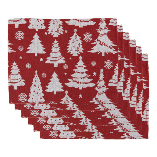 Set 6 suporturi farfurii Craciun Braduti poliester alb rosu (6) 33x45 cm