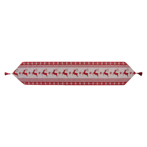 Traversa masa Craciun textil alb rosu 33x180 cm