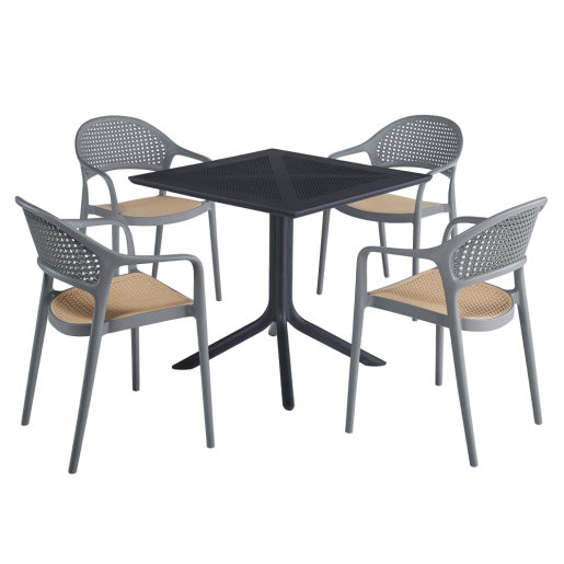 Scaun stivuibil plastic gri bej Ladis 57x55x81 cm