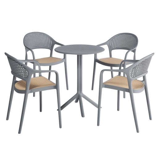 Scaun stivuibil plastic gri bej Ladis 57x55x81 cm