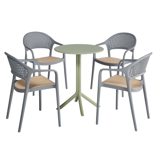 Scaun stivuibil plastic gri bej Ladis 57x55x81 cm