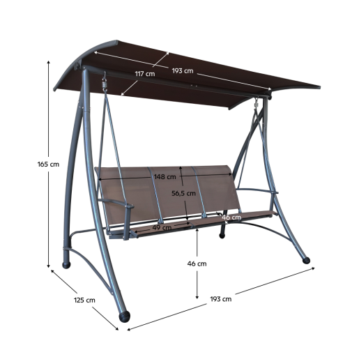 Leagan gradina 3 locuri gri maro Lamia 193x125x165 cm