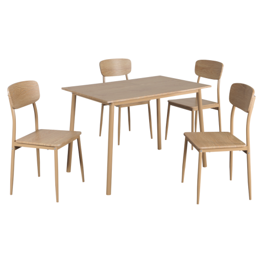 Set masa, 4 scaune mdf stejar metal Lamir 110x70x76 cm, 45x45,5x85,5 cm