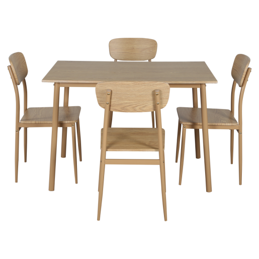 Set masa, 4 scaune mdf stejar metal Lamir 110x70x76 cm, 45x45,5x85,5 cm