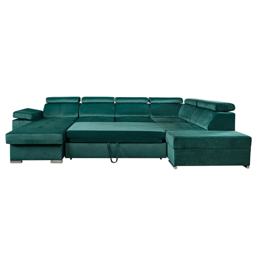 Canapea extensibila forma U din tapiterie textil verde stanga Lamora 329x220x97 cm