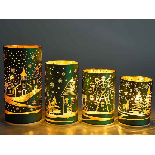 Set 4 candele sticla cu led 10x20.5 cm, 9x16 cm, 9x14 cm, 9 x12 cm