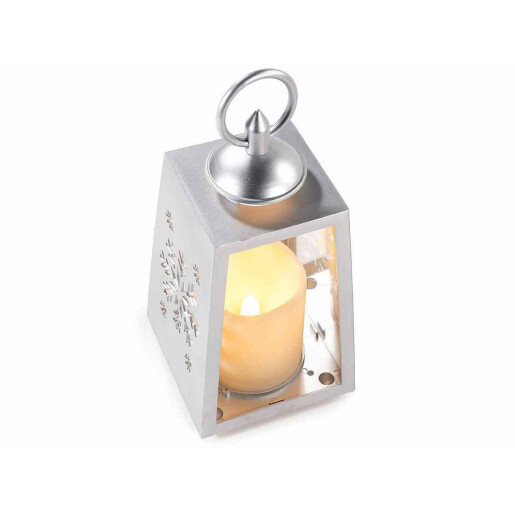 Set 2 felinare Craciun plastic alb auriu cu led 10x10x22.5 cm