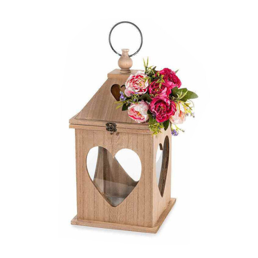 Felinar lemn decorat cu flori 20 x 20 x 45 H