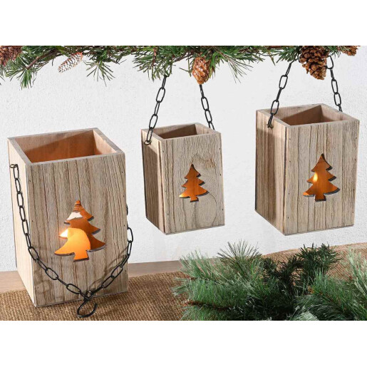 Set 3 felinare Craciun 15x15x51 cm, 12.5x12.5x43 cm, 10x10x38 cm