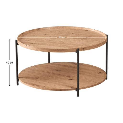 Masuta de cafea MDF stejar artisan metal negru Lapis 80x40 cm