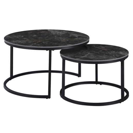 Set 2 masute marmura otel negru Lastro 80x43 cm, 60x37 cm