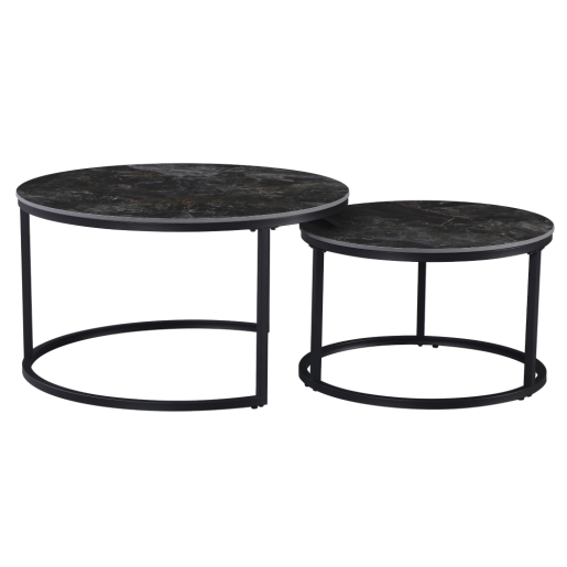 Set 2 masute marmura otel negru Lastro 80x43 cm, 60x37 cm