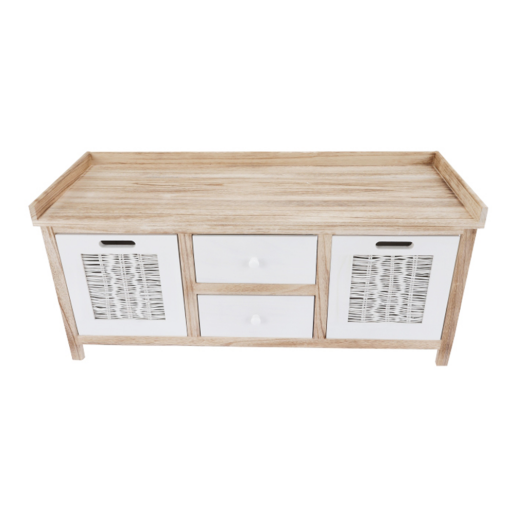 Banca cu 4 sertare din lemn alb natur Linora100x36x45 cm