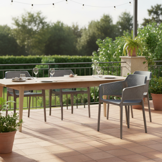 Fotoliu terasa, gradina stivuibil plastic gri 60x57x79 cm 