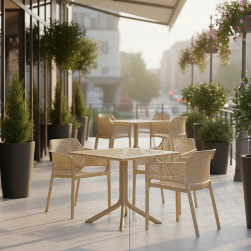 Fotoliu terasa, gradina stivuibil plastic maro taupe Lavton 60x57x79 cm