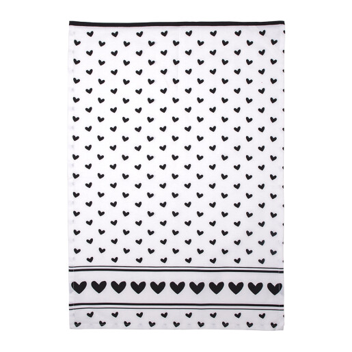 Set 3 prosoape bucatarie bumbac alb negru Inimioare 50x70 cm