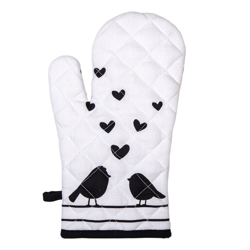 Set 2 manusi termice bumbac alb negru Birds 18x30 cm