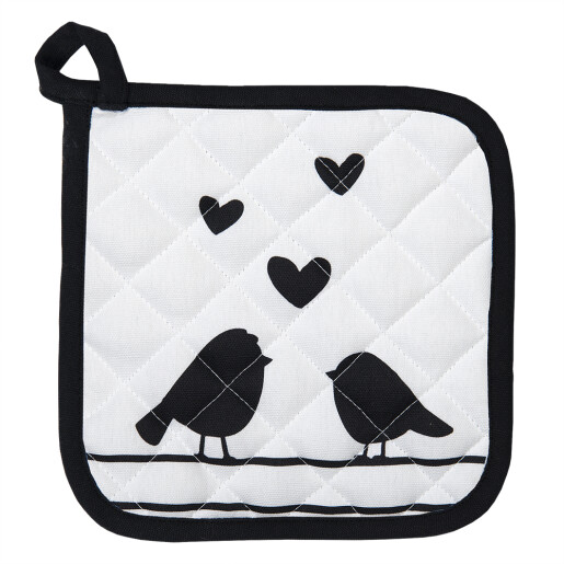 Servet termic bucatarie bumbac alb negru Pasari 20x20 cm