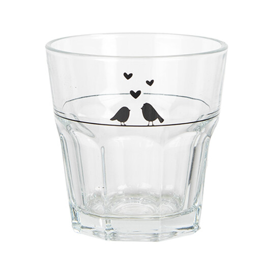 Set 6 pahare sticla transparenta neagra Pasari Ø 8x8 cm / 200 ml