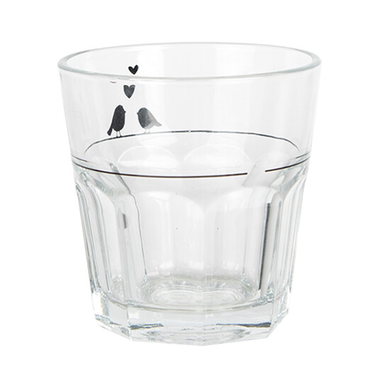 Set 6 pahare sticla transparenta neagra Pasari Ø 8x8 cm / 200 ml