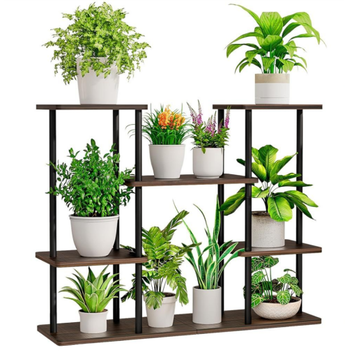 Suport flori fier negru lemn maro Leder 80x24x65,5 cm