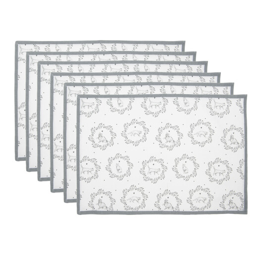 Set 6 suporturi farfurii bumbac alb gri Pisicute 48x33 cm