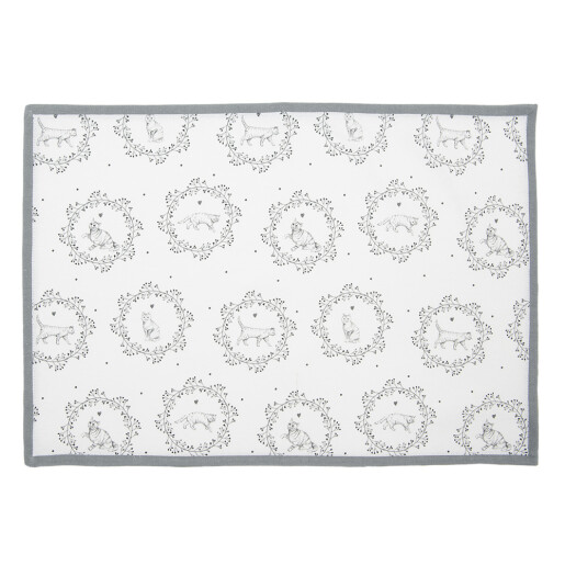 Set 6 suporturi farfurii bumbac alb gri Pisicute 48x33 cm