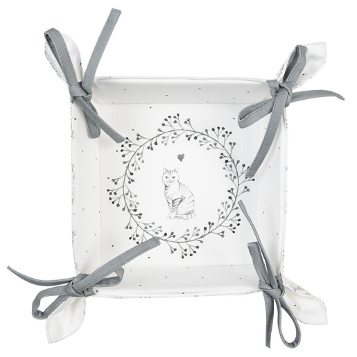 Cos paine bumbac alb gri Pisicute 35x35x8 cm