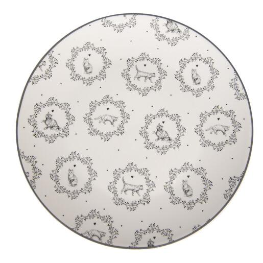 Set 2 farfurii portelan alb gri Pisicute 20x2 cm