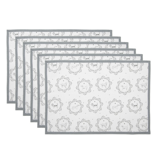 Set 6 suporturi farfurii  bumbac alb gri Catelusi 48x33 cm