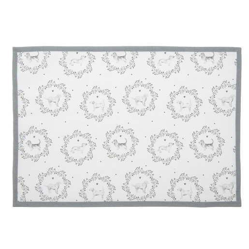 Set 6 suporturi farfurii  bumbac alb gri Catelusi 48x33 cm
