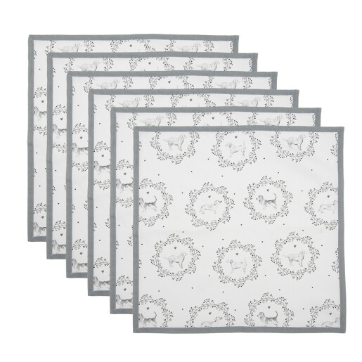 Set 6 servetele masa bumbac alb gri Catelusi 40x40 cm