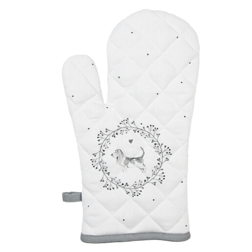 Set 2 manusi bucatarie termorezistente bumbac alb gri Catelus 18x30 cm